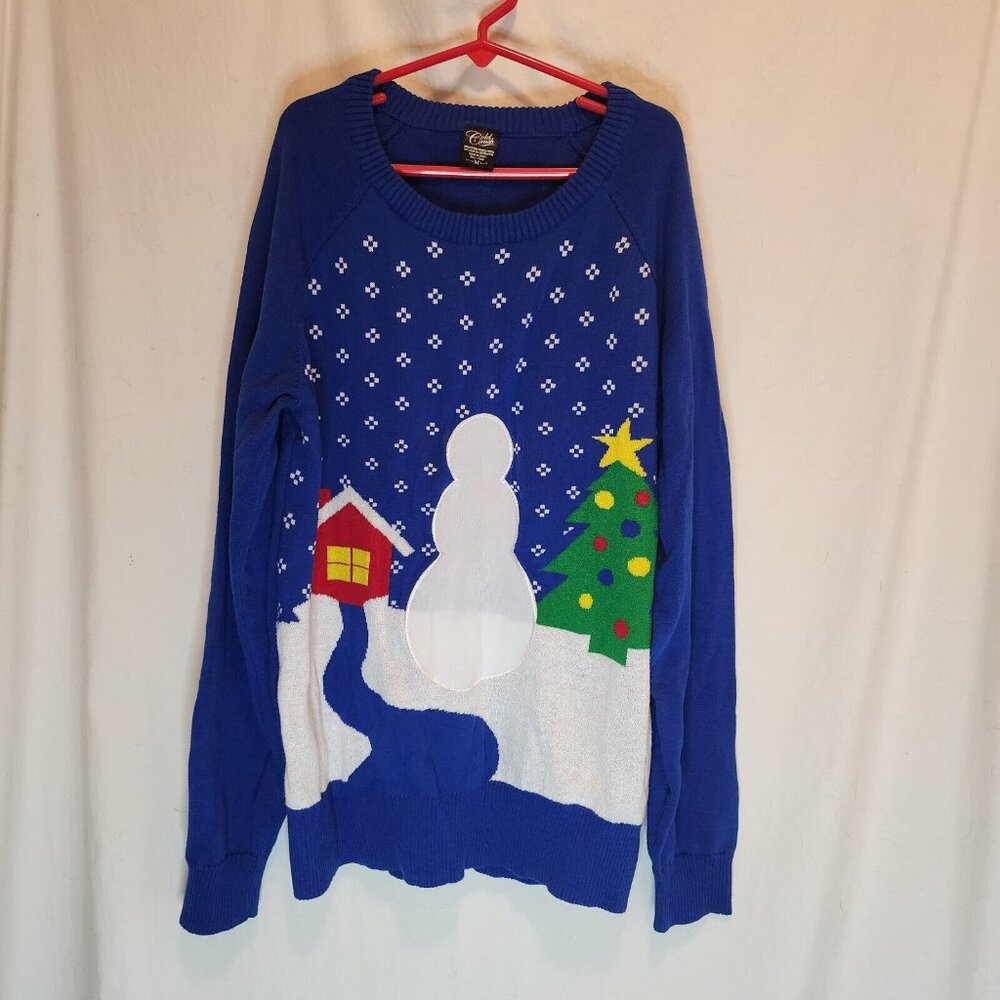 Cold Crush Blue Sweatshirt Top Christmas Snowflakes Tree House Snowman M